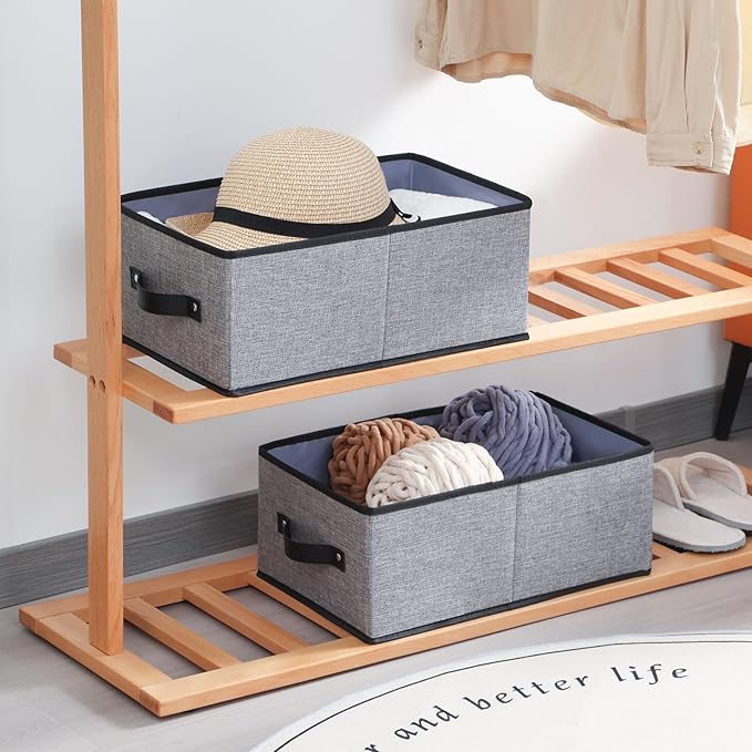 Fabric Storage Boxes, Foldable Storage Baskets with Handles, Cube Organizer Bins for Wardrobe, 18.5 × 11 × 7.9 Inch, Gray, 6-Pack