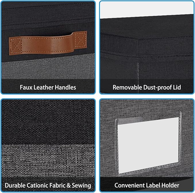 GhvyenntteS Extra Large Storage Bins with Lids, Foldable Fabric Storage Boxes with Lids and Handles, Storage Baskets with Lid and Label for Home Office (3 Pack, Grey&Black, 15.75" x 11.8" x 10.2")