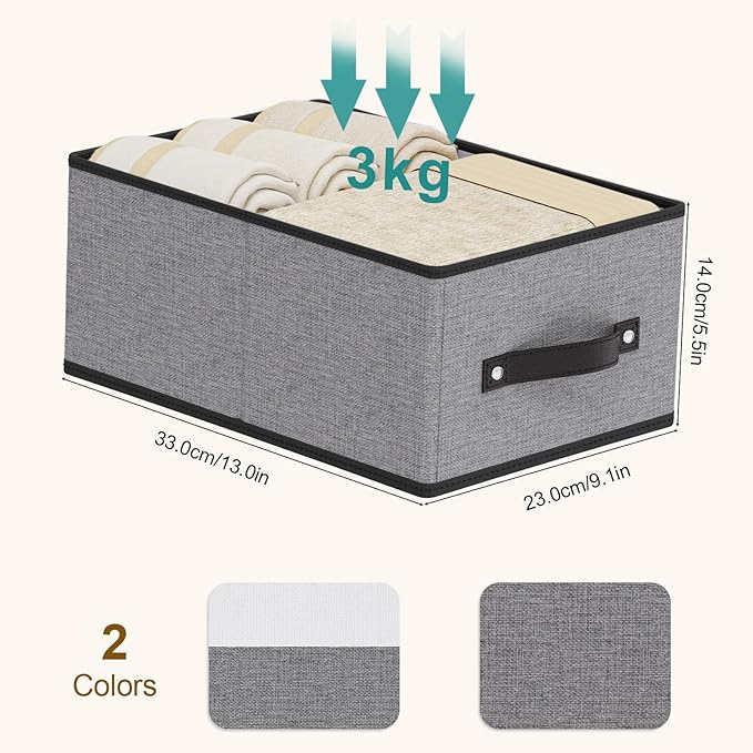 Foldable Storage Baskets, Fabric Drawer Organizers with Handles, Storage Bins for Organizing Shelves, 13 × 9.1 × 5.5 Inch, Gray, 6-Pack