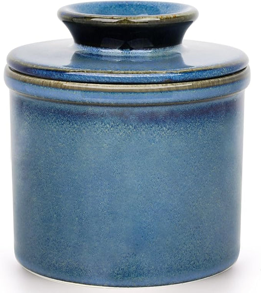 French Butter Dish, Butter Crock for Counter with Water Line, Ceramic Butter Keeper for Spreadable Butter - Chrismas Gift Home Kitchen Decor - Reactive Glaze Collection - Blue
