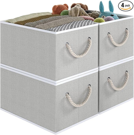Closet Storage Bins, Linen Closet Organizers and Storage Basket for Shelves, Collapsible Shelf Baskets for Organizing Shelves, Bedroom Clothes Basket, Gray, 4 Pack