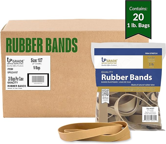Upgrade Office Supply UPG234107CS Rubber Bands, Size 107 (7 x 5/8), 800 Bands, 1 lb 20-Pack Case, USA