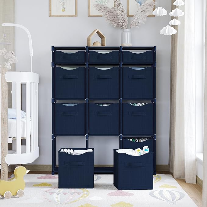 12 Cube Closet Organizers And Storage | Includes All Storage Cube Bins | Easy To Assemble Closet Storage Unit With Drawers | Room Organizer For Clothes, Baby Closet Bedroom, Playroom, Dorm (Navy)