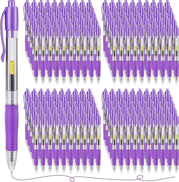 Jetec 500 Pcs Premium Gel Roller Pens Bulk, Fine Point 0.7 mm, Retractable Gel Ink Roller Ball Pens for Writing Journaling Taking Notes Office (Purple)