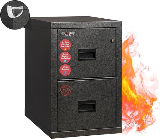 FireKing Turtle Vertical 2 Drawer Legal and Letter Fire Safe File Cabinet with Key Lock, 1 Hour Fire Rated, UL Rated & Water Resistant Home Safe, Filing Cabinet, Made in The USA, Black
