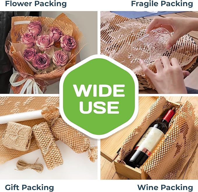 HexcelWrap Mini - Honeycomb Packing Paper, Eco-Friendly, Sustainable Paper Bubble Wrap for Shipping & Moving, Cushioned Packing Material in Easy Self-Dispenser Box - White, 12" x 750'