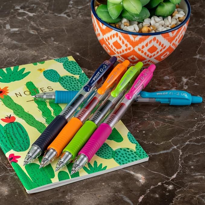 G2 Retractable Premium Gel Ink Roller Ball Pens Extra Fine Point (.5mm) Green Ink 5 pack; Refillable & Premium Comfort Grip Bundle with Plastic Reusable Pouch