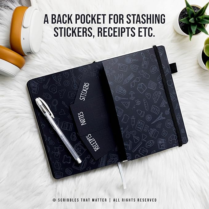 Black Paper Bullet Dotted Journal Notebook | B5 Starry Night by Scribbles That Matter | Free white gel pen | 160gsm Blackout no-bleed dot grid paper | For Men and Women | 7 x 10 in | Black