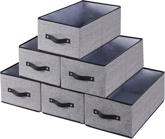 Fabric Storage Boxes, Foldable Storage Baskets with Handles, Cube Organizer Bins for Wardrobe, 18.5 × 11 × 7.9 Inch, Gray, 6-Pack