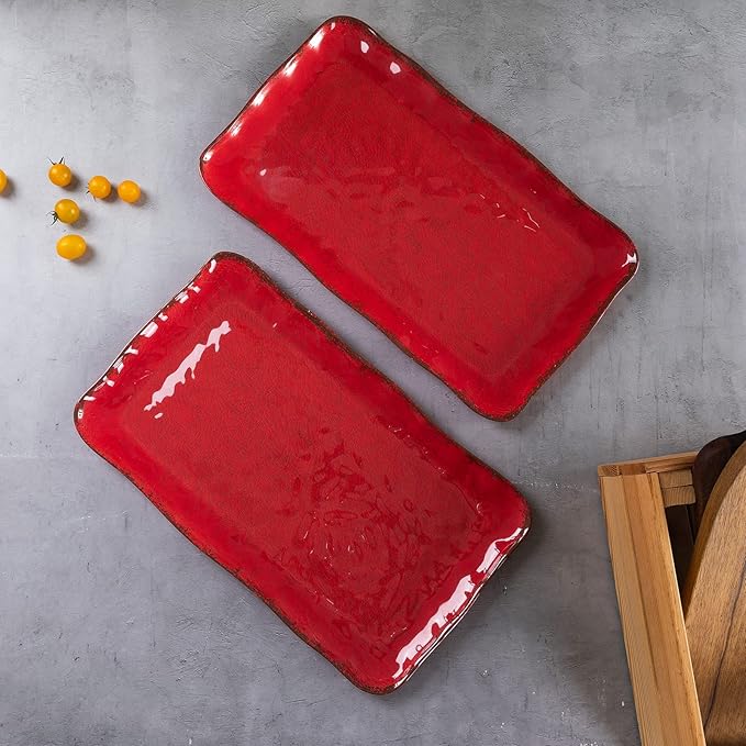 LEHAHA Christmas Melamine Platters for Serving Food, Colored Serving Trays, 17.5 x 10 Rectangular Turkey Serving Tray, Set of 2, Perfect for Outdoor, Christmas Parties, Restaurant, Dishwasher Safe