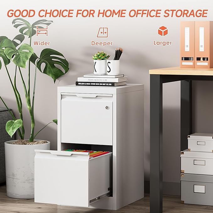 Metal Filing Cabinet with Lock,Vertical File Cabinet 2 Drawer,White File Cabinet with Lock for Home Office/Legal/Letter/A4,Lockable File Cabinets for Hanging File -Assembly Required