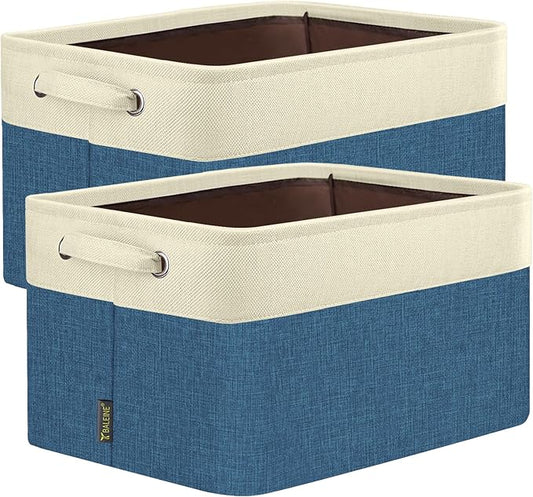 BALEINE 2 Pack Fabric Storage Bins for Shelves, Linen Storage Baskets for Organizing, Decorative Closet Bins for Clothes, Home (Navy Blue, 17''x13''x10.5'')