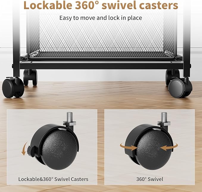 Marbrasse Rolling File Cart with 4 Storage Drawers, Mobile File Cabinet on Lockable Wheels, Hanging Filing Cabinet Organize, Under Desk Utility Cart for Home Office