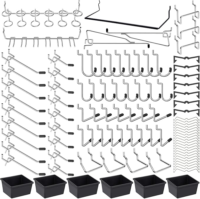 Pegboard Hooks Assortment, for Organizing Various Tools, with Pegboard Bins, 165 PCS, 80 of Which are Locks