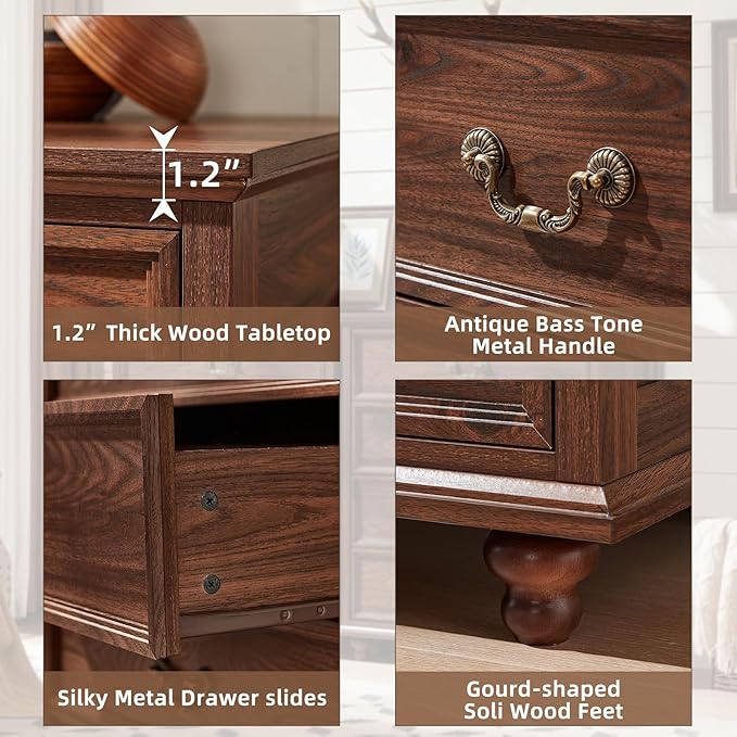 Farmhouse 4 Drawer Dresser for Bedroom, 37" Tall Rustic Chests of Drawers w/ 4 Solid Wood Feet, Mid Century Modern Wooden Closet Storage Dressers Organizer for Living Room, Hallway, Brown