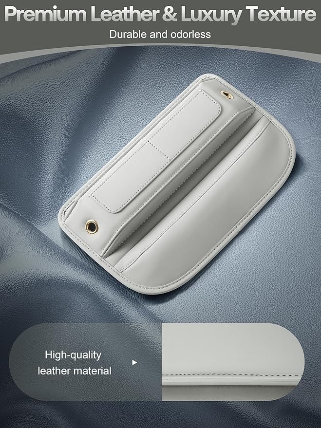 Premium Leather Car Seat Gap Filler Organizer, Universal Fit Interior Accessory, Car Center Console Organizer with Card Slots for SUV Truck (Beige, 1 Pack)