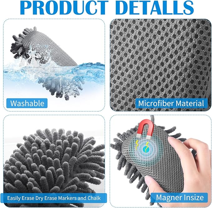 Sherr 24 Pcs Magnetic Whiteboard Eraser School Erase Erasers Microfiber Washable White Board Eraser for Chalk Classroom Home Office(Blue,Gray)