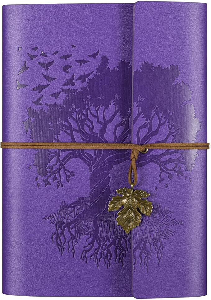 Leather Journals Notebooks with Blank Pages, Vintage Refillable Journal for Writing, Personal Travel Diary Art Sketchbook to Write in, Gifts for Women, Men, Teen Girls and Boys, 160 Pages (Purple, A5)