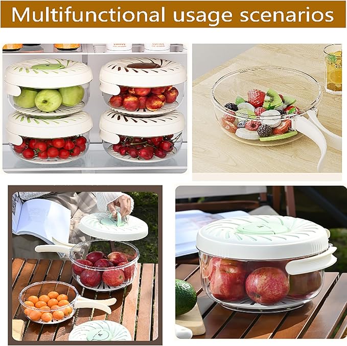 2025 Upgrade Fruit Washing Bowl with Strainer(2.85QT+1QT),3 in 1 Multipurpose Drain Basket with Lid & Ice Box,Foldable Handle Fruit Strainer,Fruit Washer Perfect for Fridge Storage and Outdoor Picnics
