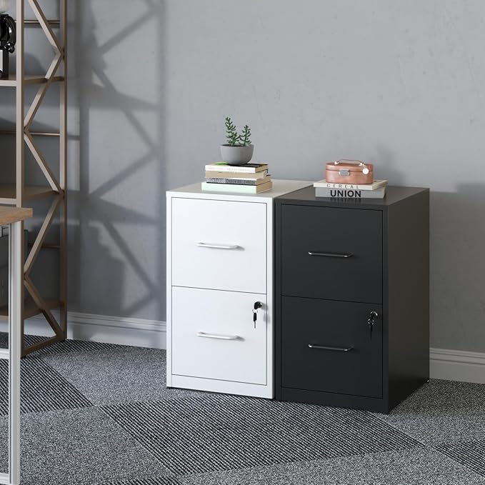 2 Drawer File Cabinet with Lock, Vertical Metal Filing Cabinet Under Desk Storage, Small Locking File Cabinets for Home Office, Legal Letter Folders Storage, Easy Assemble(White)
