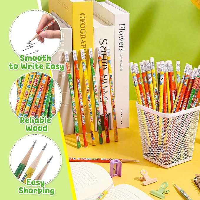 Tenceur 48 Pcs 5th Graders Pencils, 5 Motivational Cute Pencils Bulk with Erasers for Kids Student Teacher Classroom Reward Back to School Supplies