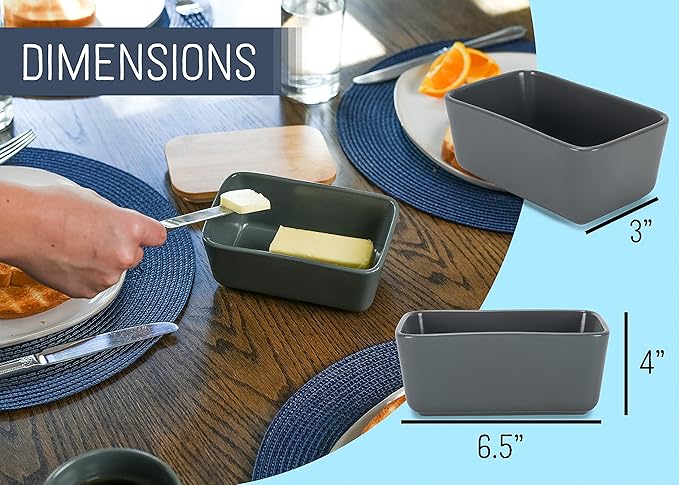 Nat & Jules Ceramic Stoneware 1/2 Pound, 2 Sticks Butter Dish with Airtight Bamboo Lid, Kitchen Accessory, Container Holder, Refrigerator Storage and Countertop Organization, Matte Grey