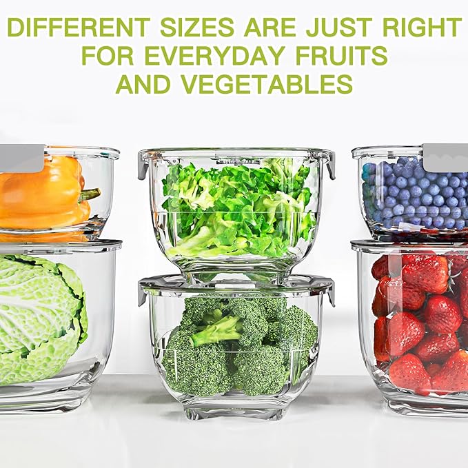 LUXEAR Fresh Produce Vegetable Fruit Storage Containers 3Piece Set, BPA-free Fridge Storage Container, Partitioned Salad Container, Fridge Organizers, Used in Storing Fruits Vegetables, Gray