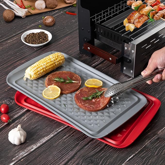 Grilling Prep and Serve Trays, BBQ Tray for Raw and Cooked Food, Melamine Serving Platter/Tray for Food, Set of 2, Great Gift for Father's Day and BBQ Lovers,Perfect for Everyday Use