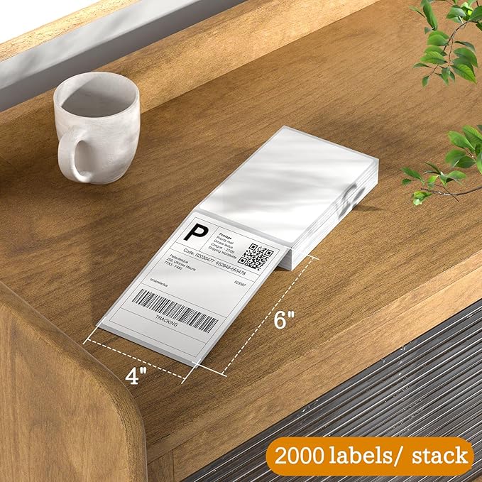 4" x 6" Thermal Labels, 2000 Fanfold Labels, Direct Thermal Shipping Label Compatible with Nelko, Rollo, Zebra, Brother, Orgbro, Munbyn, Jadens Shipping Label Printer, Commercial Grade