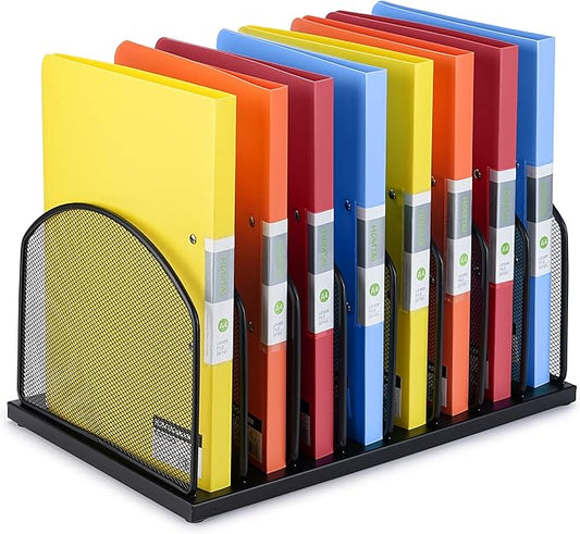 Huron 8-Slot Vertical File Binder Organizer Storage, Black Steel Mesh