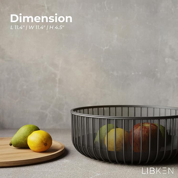 Metal Wire Mesh Fruit Basket with Wooden Lid - Fly-Proof Indoor Solution for Fresh Fruits - Covered Fruit Bowl with Lid - Produce Cover Against Flies for Vegetables - Black