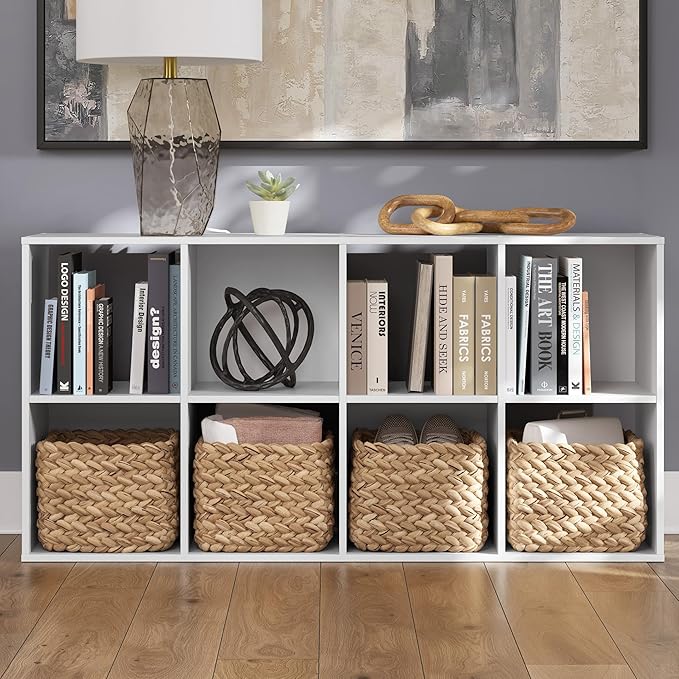 Signature Design by Ashley Onita Contemporary 8 Cube Organizer for Storage, Fits 10.5" by 10.5" by 11" H Storage Bins, Wood, 47.05" Tall, White Finish