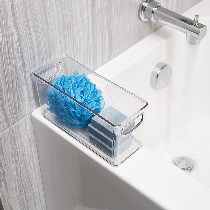 iDesign 4-Piece 50% Recycled Plastic Organizer Bin Set for Pantry and Cabinet Organization, Made in The USA – Two 10” x 8” x 5” and Two 10” x 4” x 5” Bins, Clear