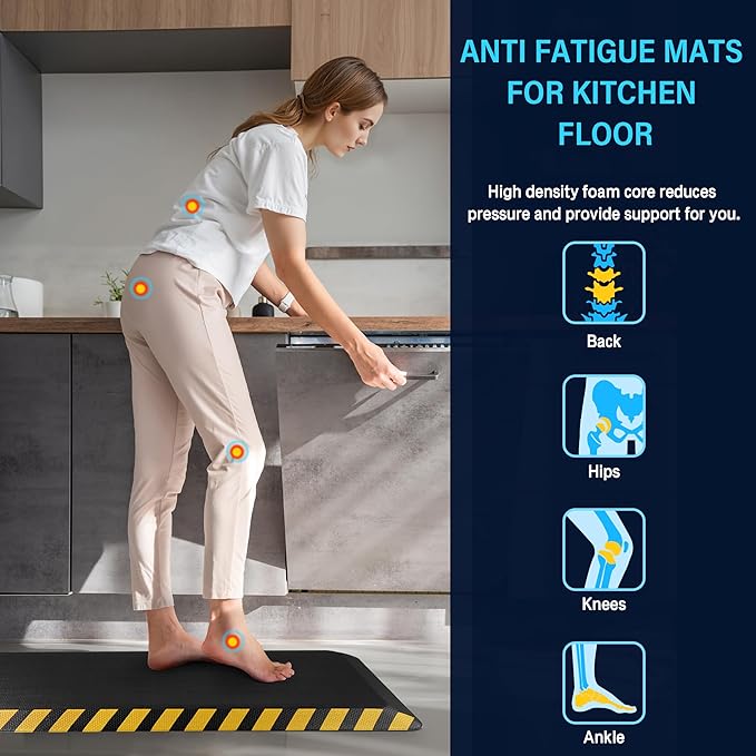 FEATOL Kitchen Mats for Floor 2 Packs, 9/10 Extra Thick Cushioned Anti Fatigue Floor Mat, Memory Foam Padded for Standing at Home, Kitchen, Garage, 20" x 48"-Support for Leg & Back Pain