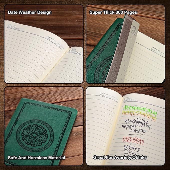 2025 Leather Vintage Journal Notebook,300 Pages,Leather Softcover Lined Journal Notebooks for Women Men,Notebook Journals for Writing Travel,Business,Office,5.7'' X 8.3'',Green
