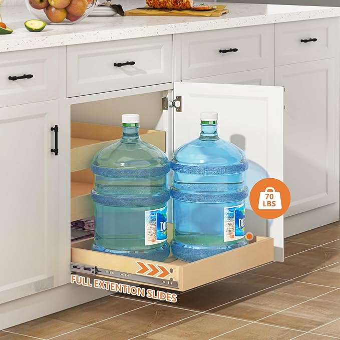 WelFurGeer 3-Tier Pull Out Cabinet Organizer with Soft Close, Heavy-Duty Slide Out Drawers for Cabinets, Pull Out Drawers for Cabinets, Bottom Mount Shelves for Kitchen, Pantry, Bathroom