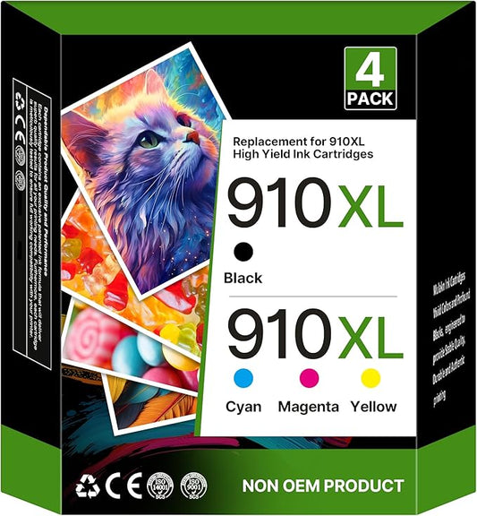 910XL Ink Cartridges for HP Printers (4 Pack) Replacement for HP 910XL Ink Cartridges Combo Pack Use for OfficeJet 8010 8020 Series, Pro 8020, 8030 Series Printer | Black Cyan Magenta Yellow