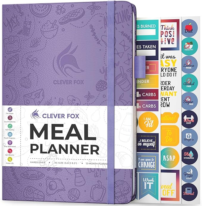 Clever Fox Weekly Meal Planner - Weekly & Daily Meal Prep Journal with Shopping and Grocery Lists for Menu Planning, Healthy Diet & Weight Loss Tracking, Lasts 1 Year, Undated, A5 - Lavender