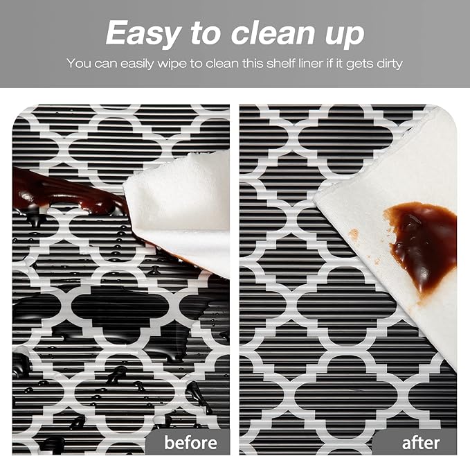 Glotoch Shelf Liners for Kitchen Cabinets 12” x 20 ft, Non Slip Drawer Liner, Waterproof Cabinet Liner for Wire/Pantry/Closet/Dresser-Non Adhesive, Heavy Duty, Quatrefoil, Black&White