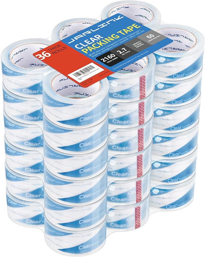 JARLINK Clearer Packing Tape 36 Rolls, Heavy Duty Packaging Tape for Shipping Packaging Moving Sealing, 2.7mil Thick, 1.88 inches Wide, 60 Yards Per Roll, 2160 Total Yards