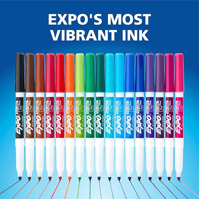 EXPO Low Odor Dry Erase Markers Fine Tip Assorted Colors 12 Count