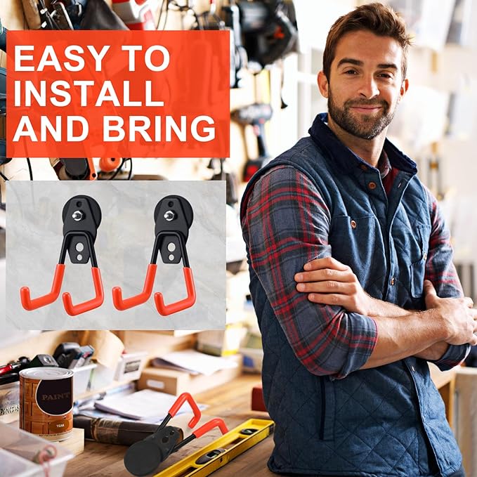 Landhoow Large Magnetic Hooks Heavy Duty Garage Magnet Hooks Strong Storage Utility Magnetic Hangers with Anti Slip Rubber Coating for Indoor and Outdoor Hanging(Orange,6 Pcs)