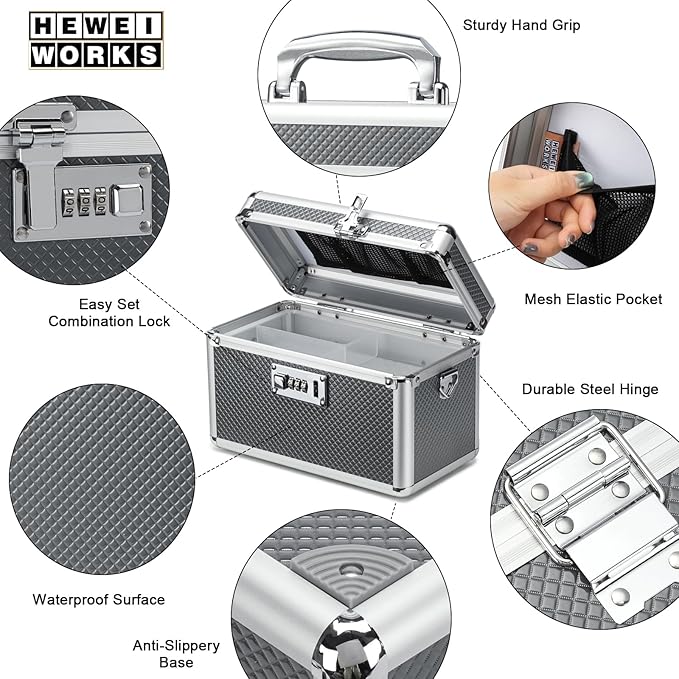 Storage Lock Box with Combination code, Lockable Medicine Storage Case, Empty First Aid Box, Security Lock Box, Multipurpose Lockbox for Home and Outdoor Use (Gray, Small)
