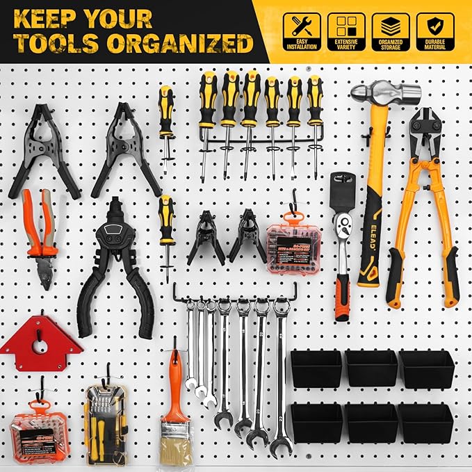 ELEAD 286-Piece Extra Thick Pegboard Hooks Set, 1/4" Heavy Duty Black Peg Board Organizer Accessories with Bins, Metal Pegboard Accessories with Pegs Lock, Peg Board Hooks for Hanging