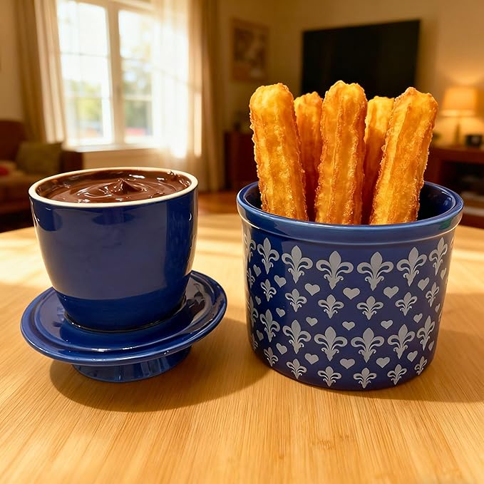 Butter Crock with Lid for Countertop, Butter Keeper Crock with Water, French Butter Dish Ceramic, Butter Holder with Lid for Spreadable Butter, Butter Container for Counter (Blue Fleur, Navy)
