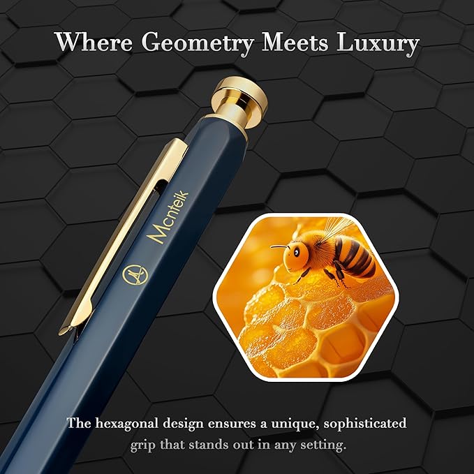Blue Gel Pen-Stunning Click Pen with 24K Gold Finish, Hexagonal Design, ADMOK Black Refill, Best Gift Set for Men & Women, Professional Executive Office, Nice Fancy Retractable Pens