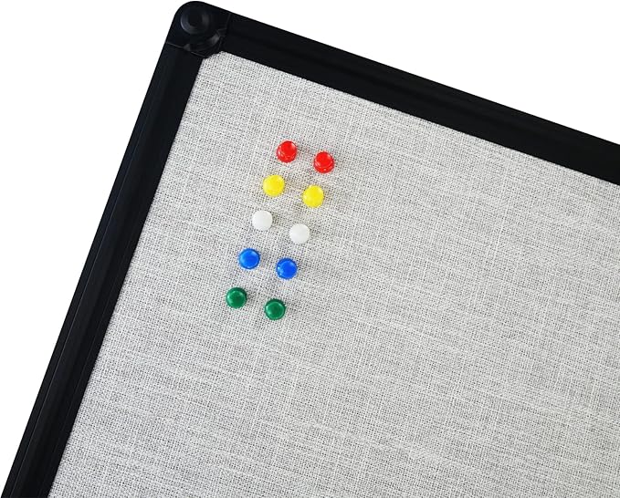JILoffice Cork Linen Bulletin Board 48 X 36 Inch (Grey), Black Aluminum Frame Wall Mounted Board Memo Pin Board for Office Home and School