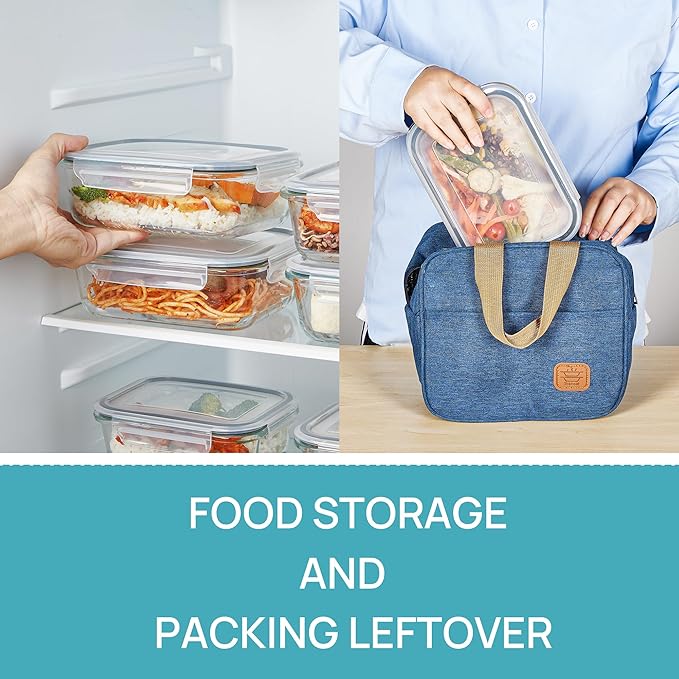 Vtopmart 5 Pack 35oz Glass Food Storage Containers with Lids, Meal Prep Containers, Airtight Reusable Lunch Container Set, Safe for Oven, Microwave, Freezer, and Dishwasher, Grey