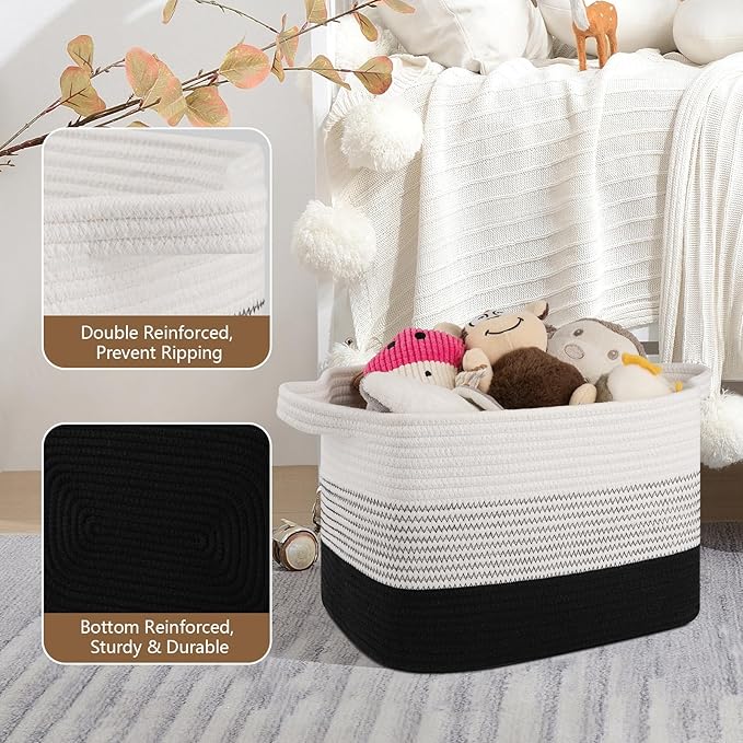 Storage Basket for Organizing, Woven Baskets for Storage, Rectangle Decorative Baskets for Shleves, Closet, Toys, Books, Nursery Organizer Bins - Pack of 3 (Gradient Black, 13"x9.85"x8.7")