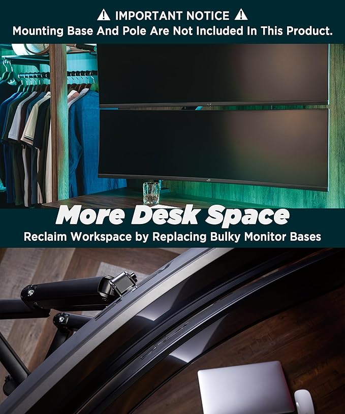 Heavy Duty Extension Arm [Accessory Only - Requires MA20P-S Single Monitor Arm for Use] Dual 49" Vertical Stacked Monitor Mount Height Adjustable - 100x100 VESA Mount, Black, MA20P-A